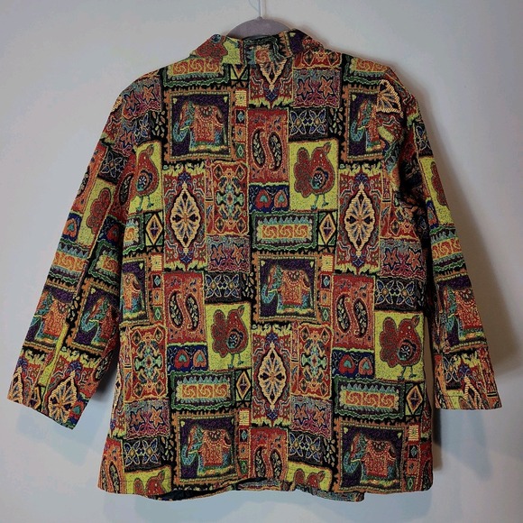 Vtg Tapestry Jacket Womens White Stag Sz 22W Patchwork Statement Beaded 90s - Picture 8 of 11